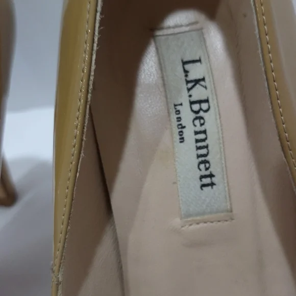 L.K.Bennett PATENT LEATHER NUDE ROUND TOE PUMPS STILETTOS SIZE 38/ US 5.5 - Picture 3 of 14